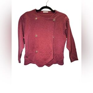Mademoiselle Bebel Asymmetrical Antler Button Front Maroon Sweater M